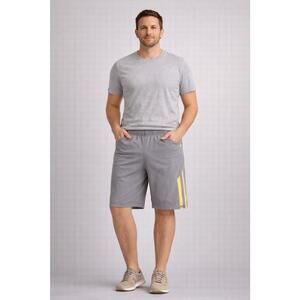 Vintage Phat Farm Shorts Men Size XL Gray And Yellow Striped Athletic Fleece ￼